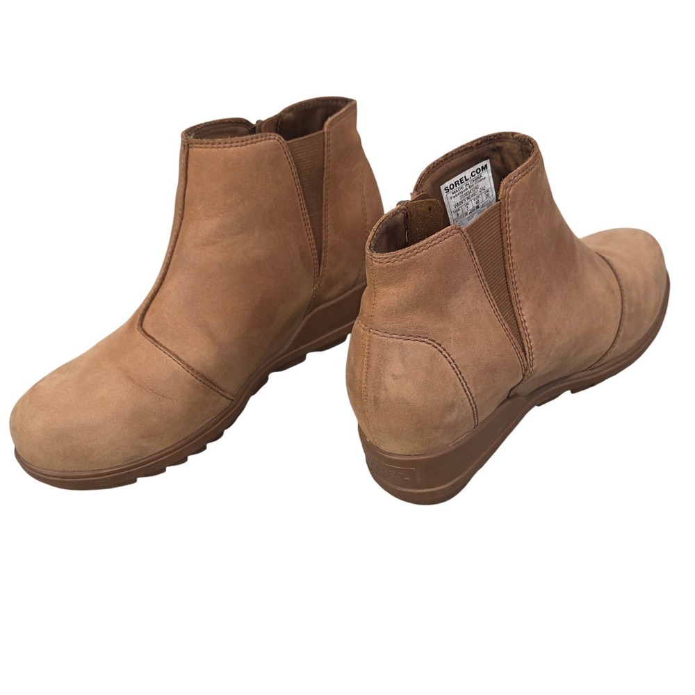 Sorel Womens Tan Leather Evie II Zip Ankle Booties Size 9 Wedge Heel Waterproof